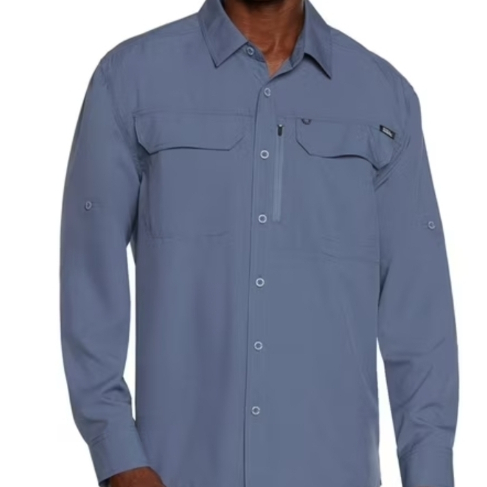 Eddie Bauer Men's Stylish Tech Casual Button Down Shirt - Blue